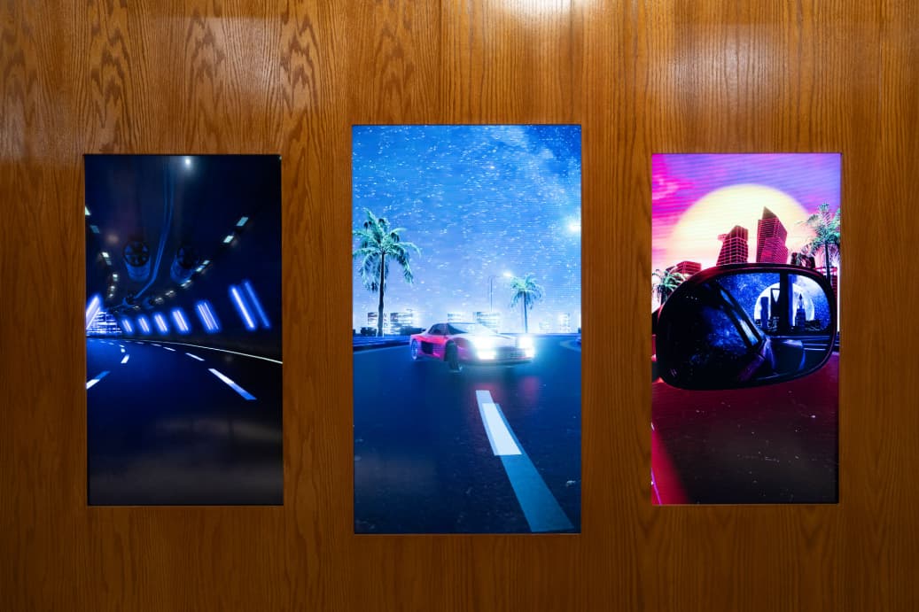 Neon-lit Riyadh skyline at midnight