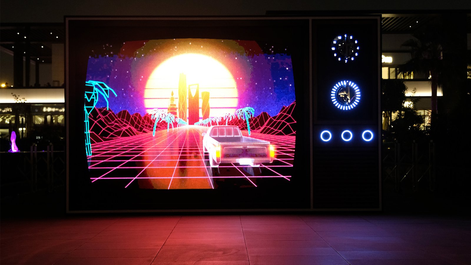 Close-up of looping visuals on CRT screens