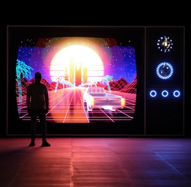 Close-up of looping visuals on CRT screens