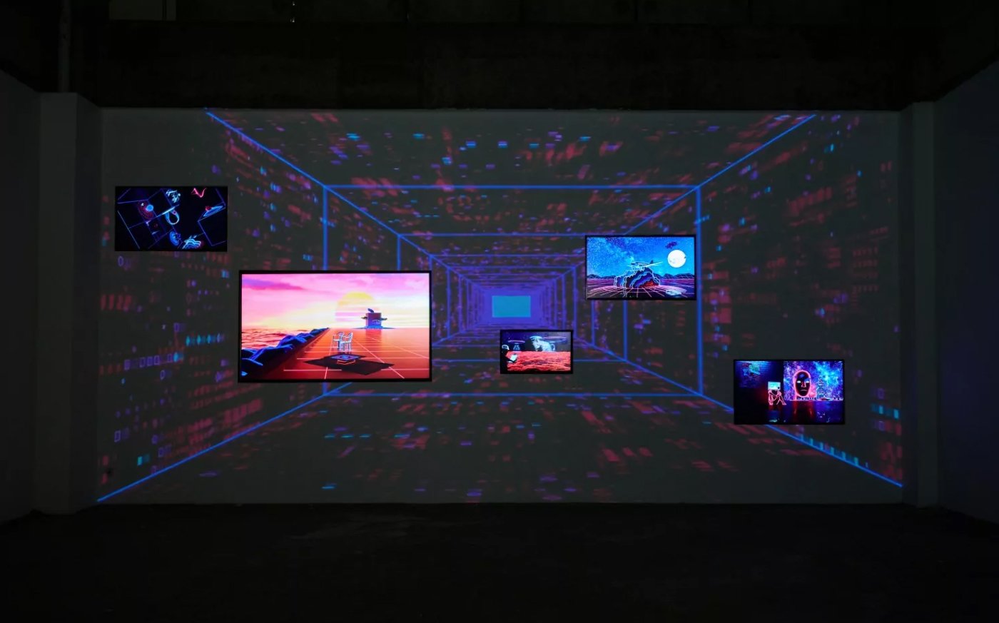 Close-up of looping visuals on CRT screens